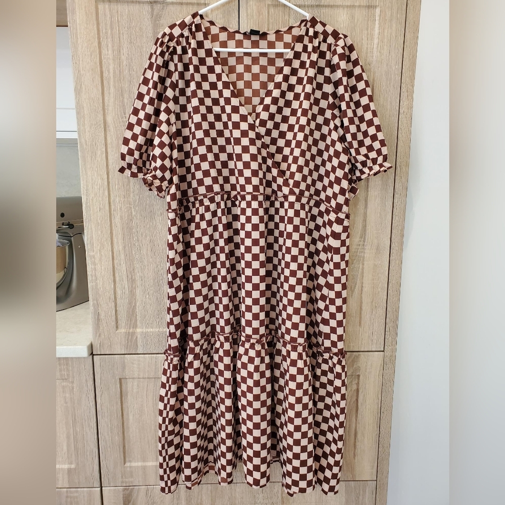 Monkl Brown and Cream Checkered Dress